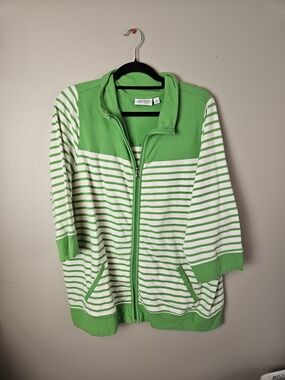 Green Zip-Up Sweatshirt with White Accents